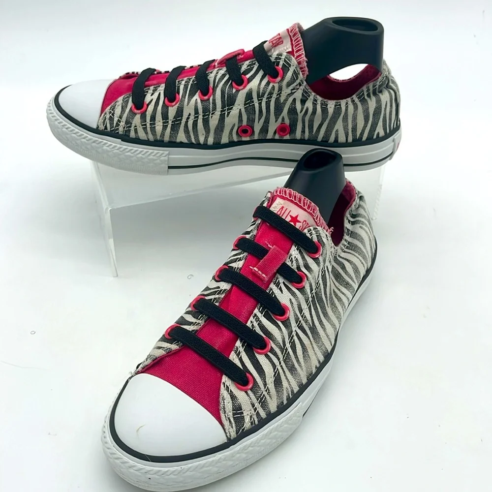 Converse All Star Low PINK Zebra Stripe Print Youth Athletic Shoes Size 3Y